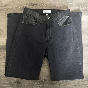 Abercrombie straight leg mixed leather jeans